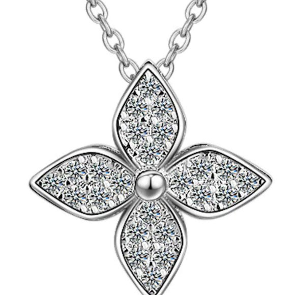 925S Sterling Silver Diamond CZ Rose Gold Silver Four Leaf Clover Necklace 303 - Picture 2 of 6